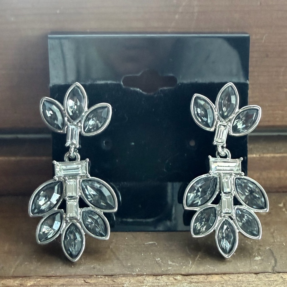 Lia Sophia VIERA Dangling Earrings Polished Silver Smoke Gray and Clear Crystals